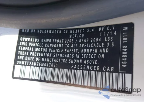 2015 Volkswagen Golf Gti 2.0T S 2-Door z USA, uszkodzony, nr VIN 3VWYT7AU7FM047081